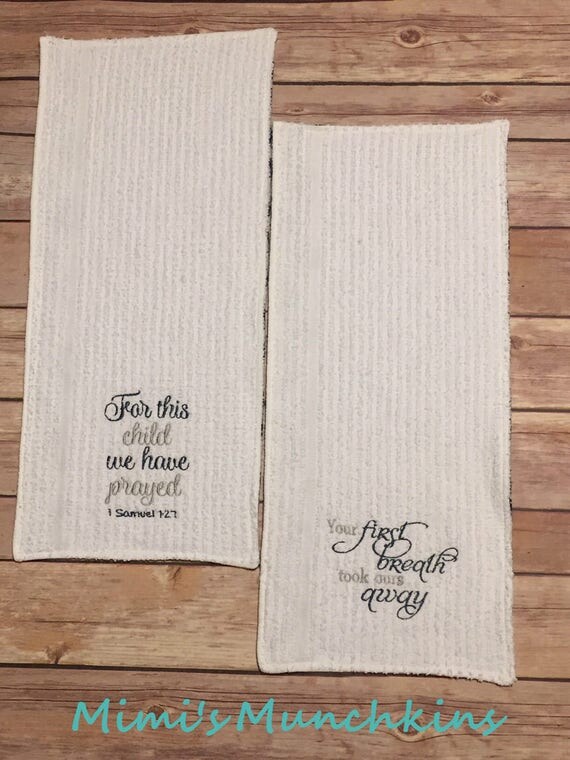 Burp Cloths Embroidered Sayings Set of 2 Blue & Gray Baby