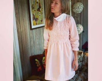 Eleven /// Stranger Things // 11 // Halloween Costume /// Cosplay /// Pink White Peter Pan Smocked Baby Doll Dress