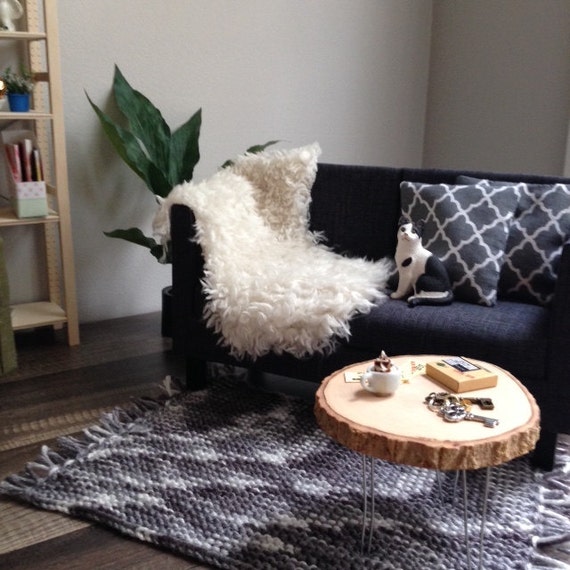 Luxurious cream faux fur chair or sofa throw for sixth scale