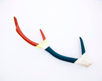 Painted Antler - LARGE - Sika - Copper, Lemonade & Teal Striped