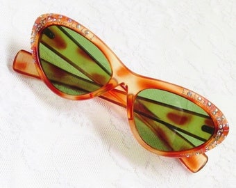 Vintage Cateye Faux Tortoiseshell Rhinestone Sunglasses Italy 1950s Italian