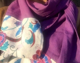 Paisley Violet Pure Linen Scarf/Wrap/Shawl