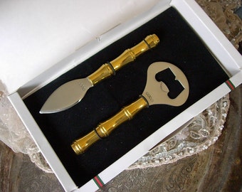 Ultra RARE Vintage GUCCI Bottle Opener Cheese Cutter Barware Service Piece in Presentation Box Super Handsome