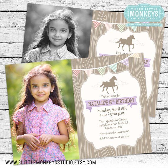 Horse Pony Photo Birthday Photo Invitation PLUS Matching Thank You Note Il_570xn