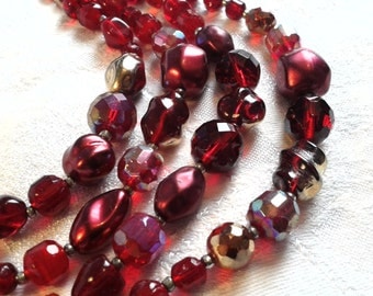 Vintage 50s 4 Strand Red Glass Bead Necklace....Luscious!!