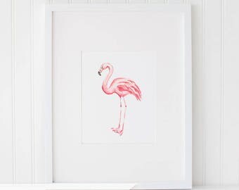 Flamingo Watercolor Print, Instant Download Painting, Digital Flamingo Wall Art Print - Flamingo Watercolor Art Drawing Watercolor - 8x10