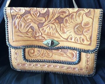 50's/ 60's Awesome Tooled Leather Purse