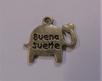 14mm. 5CT. Buena Suerte (Good Luck) Silver Toned Elephant Charms Y4