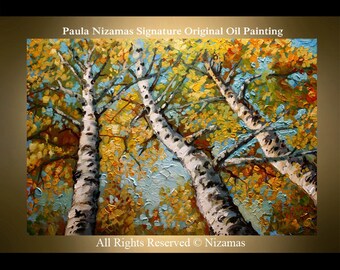 Painting on canvas Birches Original Palette Knife Ready to Hang by P. Nizamas