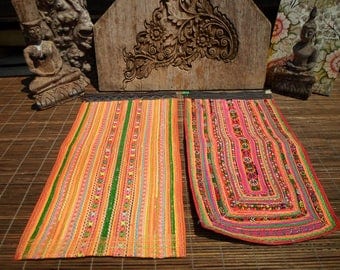 Vintage Embroidered Textile Set Of 2, Tribal Textile, Vintage Cross Stitch, Cross Stitch Vintage Textile