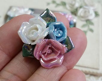 25 mm Two Holes and Flat Back Glazed flower Porcelain Roses (s.t)