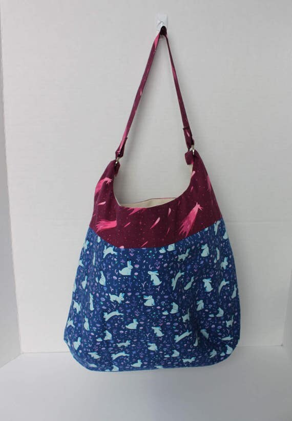 Slouch Bag Handbag Canvas Lined Bag Bunny Rabbit bag
