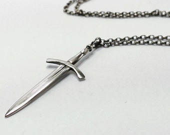 Sterling Silver Medieval Sword Dagger Pendant Necklace