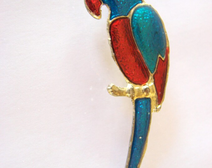 Large Vintage Bold Colorful Enamel Bird Brooch / Teal / Red / Jewelry / Jewellery