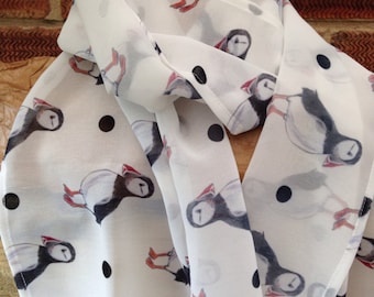 Puffin scarf, chiffon, for bird lovers, for puffin lovers