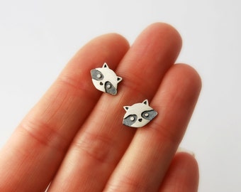 raccoon studs sterling silver woodland earrings