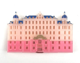 Grand Budapest Hotel pink layered laser cut acrylic brooch