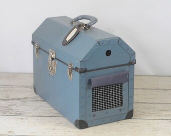 Vintage Blue Pet Carrier Dog Carrier Cat Carrier Animal Carry On Suitcase