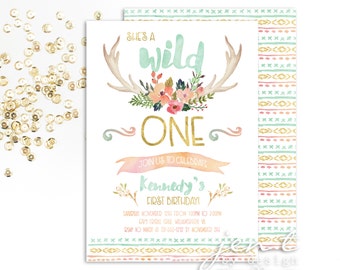 Wild One First Birthday Invitation - Tribal First Birthday Invitation - Boho First Birthday Invitation