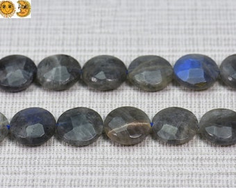 Sale---15 inch strand of Natural Black labradorite faceted coin beads 14mm,16mm