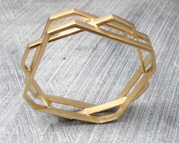 Christmas Sale: Geometric Gold Bracelet, 3 Layered Octagonal Bangles, Statement, Boho, Trendy, Urban