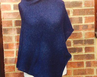 Womans Wool Poncho - Navy Knit Cape Coat ,Scottish Lambswool Cape, Oversized Navy Wrap Womans Poncho , Navy Blue Poncho Wrap