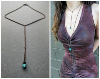 Boho Lariat Necklace - Bohemian Jewelry - Turquoise Necklace - Y Necklace - Boho Drop Necklace - Bohemian Necklace - Layering Necklace