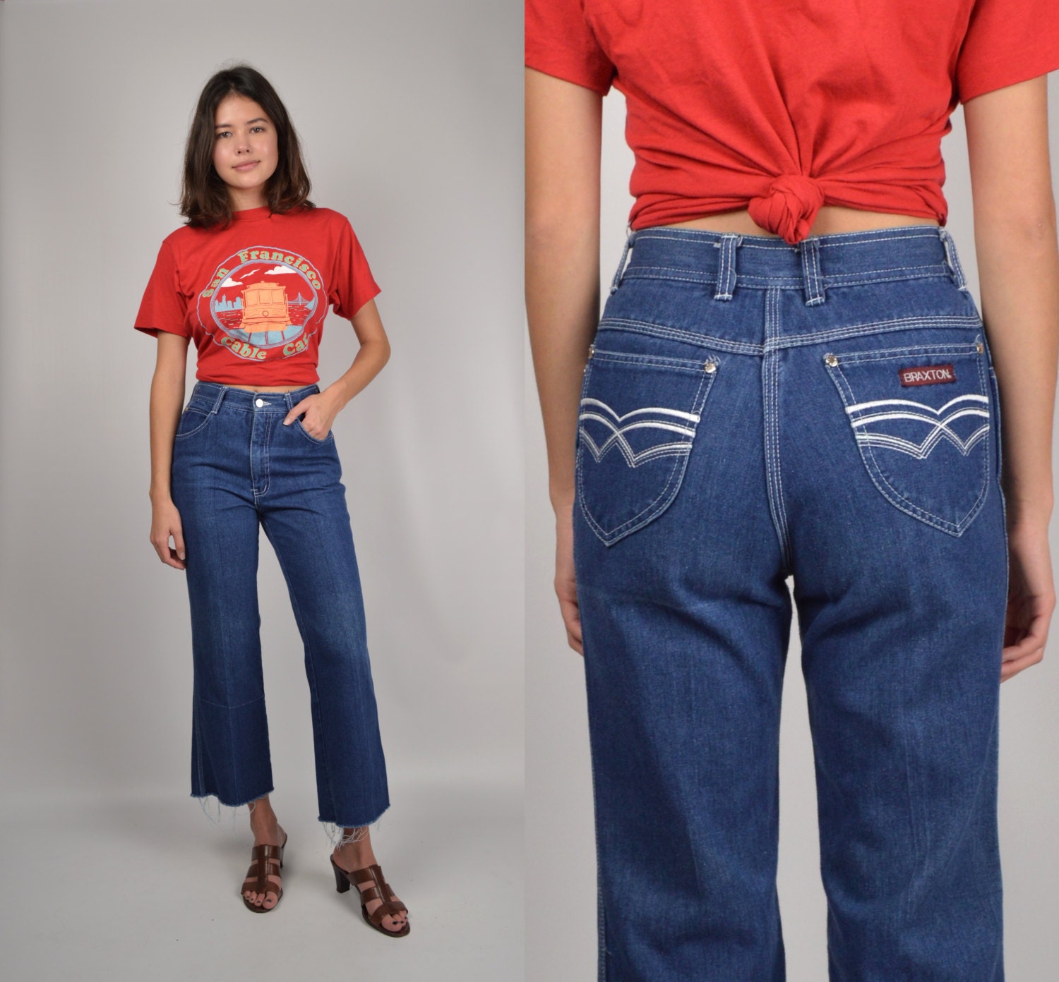 high waisted 70s flare jeans