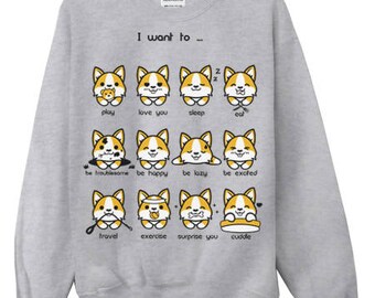 English Welsh Corgi Emoticon Crewneck Sweatshirt