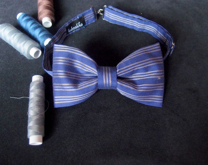 Blue Bow Tie, Evening Striped Bow Tie, Blue Silver Pre Tied Bow Tie, Birthday Bow Tie, Bow Tie for Groom, Wedding Bow Tie, Groomsmen Bow Tie