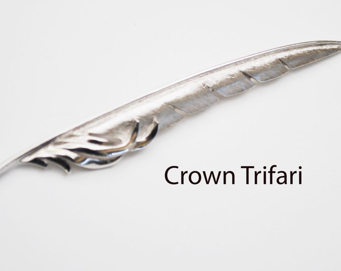 Feather Brooch - Crown Trifari - Silver tone Leaf Pin - Signed Trifari - Mid Century