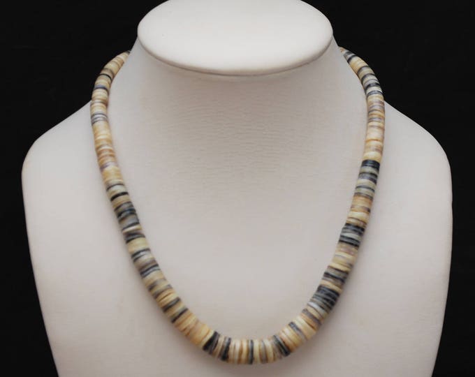 Graduated Heshi Shell bead Necklace - boho natural shells beads - brown creamy white black - collar necklace