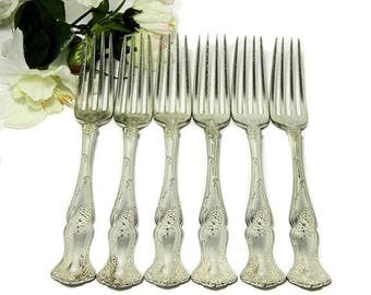 Six Antique Rogers Bros Silverplate Dinner Forks 1904 Vintage Grape Pattern