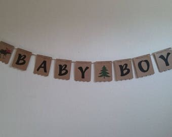 Lumberjack Baby-RED & BLACK buffalo plaid moose baby banner-moose baby boy banner