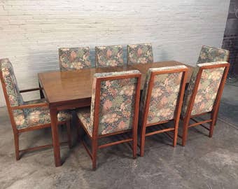 Founders Burled Wood Mid-Century Dining Table With 8-Chairs, 2-Extensions & Table Pads - SHIPPING NOT INCLUDED