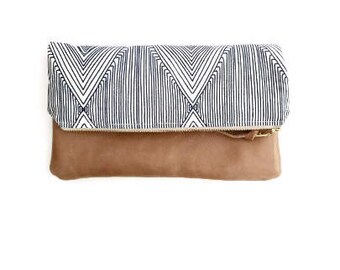 Geometric Fold Over Clutch, Clutch Bag, Navy Clutch Bag, Navy Purse, Foldover Clutch, Navy Leather Clutch, Navy Leather, Bridesmaid Gift