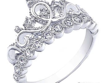 Rhodium-plated 925 Sterling Silver Crown Ring / Princess Ring - AZDBR5456DZ