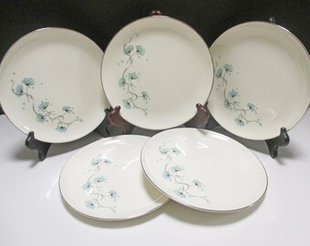 Taylor Smith Taylor Mid Century - Blue Lace Pattern - Hard to Find Salad Plates - Set of 5