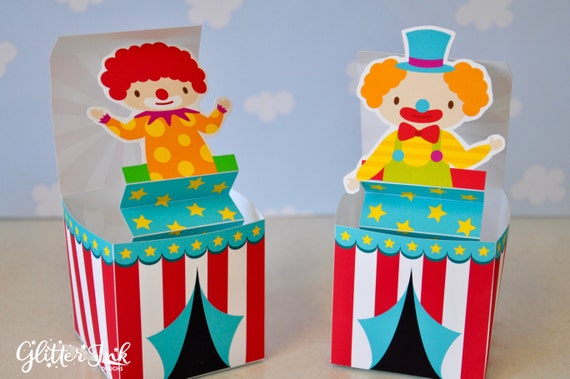 Circus carnival clown Jack in the Box pop up favor box PDF printable circus big top tent toy for birthday or baby shower Il_570xn