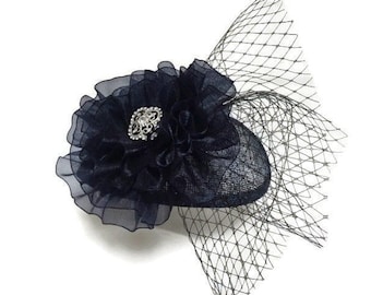 Navy Fascinator, Navy Kentucky Derby Hat, Navy Cocktail Hat, Navy Blue Hat