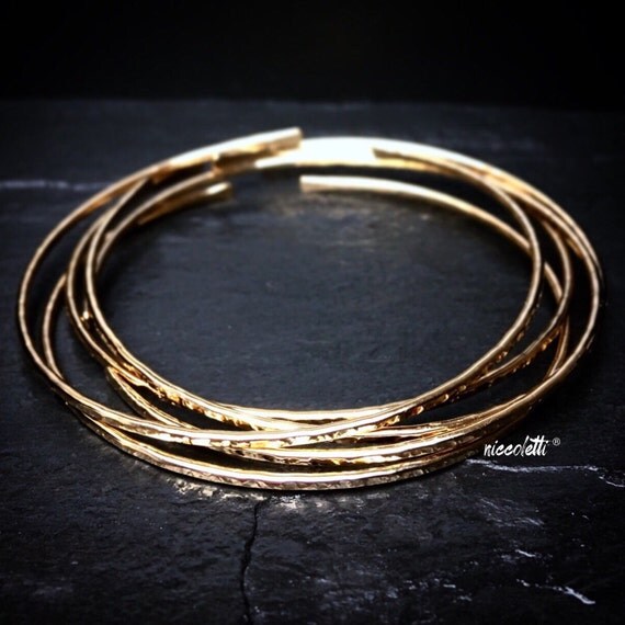 14k Gold Filled Bangles Set / Hammered Silver or Gold Stacking