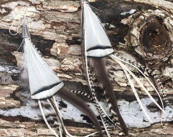 Black & White Long Feather Earrings Performance Costume