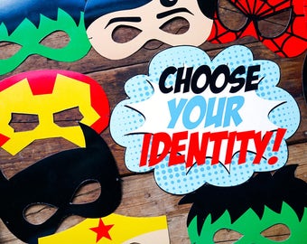 Boy Superhero Party Masks - Superhero Masks - Superhero Party Favors - Superhero Signs - Instant Download and Edit at home with Adobe Reader