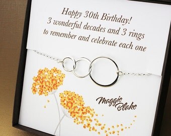 30 birthday 30th birthday 30th birthday gift for her 30th birthday jewelry necklace three rings three decades