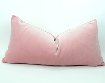 blush velvet pillow cover // blush pink velvet cushion case //long lumbar blush pillow