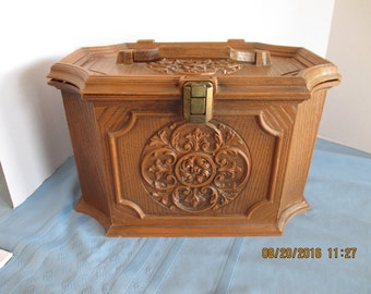 Vintage Plastic Sewing box with extra tray - Max Klein - Faux wood REDUCED