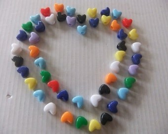 HEART SHAPED BEADS/11 mm Beads/Acrylic Pony Beads/Assorted Colors/50 Count
