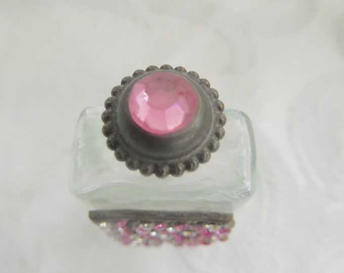 Rhinestone Perfume Bottle, Pink Crystal Rhinestones, Vintage Vanity Bottle Pink, Jeweled Perfume Jar