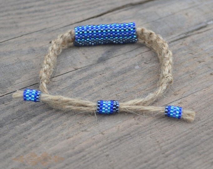 Blue hemp bracelet, guys bracelet, men bracelet, natural bracelet, hippie bracelet, men jewelry, macrame bracelet, bead bracelet, beaded