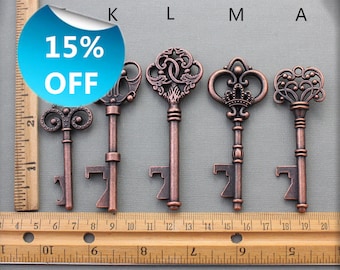 50 Pcs Antiqued Copper Skeleton Keys bottle openers Mix Ship From United States